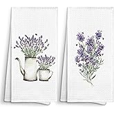 Sviojuce Lavender Purple Flowers Kitchen Bathroom Towels Decor 16x24 Set of 2, Botanical Floral Hand Towel Decorative Gifts for Women, Farmhouse Cottagecore Dish Towels Dishcloths Tea Towel