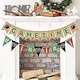 Doumeny 2Pcs Game Time Burlap Banner Football Pennant Flag American Football Garland Bunting Sports Party Hanging Banner for Sports Birthday Party Favor Supplies