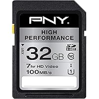 PNY 32GB High Performance Class 10 U1 SDHC Flash Memory Card - 100MB/s read, Class 10, U1, Full HD, UHS-I, Full Size SD