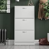 Vida Designs White Wooden Shoe Cabinet 3 Pull-Down Drawers Hallway Storage view 9