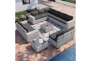 Muphyers 12-Piece Outdoor Patio Furniture Set Wicker Sectional Sofa Set, Patio Conversation Set with Thickened Cushions & Coffee Table for Garden, Backyard, Poolside, Dark Grey
