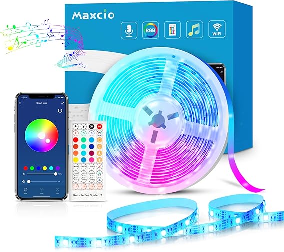 Wifi Tira LED RGB Maxcio Tira LED Regulable Control de Voz y APP AlexaGoogle Home Tira LED Sincroniza con la Msica 16 colores 150 Leds con Control Remoto Decorativas para Fiesta TV5M