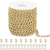 Jabogrii 32.8 Feet Embossed Cable Chain for Jewelry Making Gold Plated Aluminum Jewelry Making Chains Handmade Chain Roll Jewelry Findings