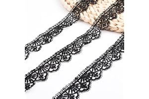 URROMA Black Lace Trim, 14 Yards Vintage Embroidery Floral Lace Fabric for Sewing Gift Wrap Wedding Decor DIY Crafts Home Decor