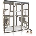 Catio Outdoor Cat Enclosure Large Cat House Catio Window for Mulitiple Cats Walk-in Kitty Cage with 5 Platforms 3 Access Doors Tarp Roof 67.7" H