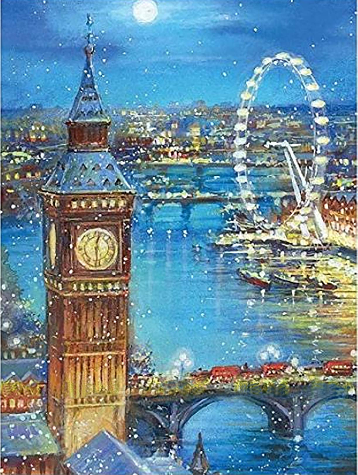 London Bridge 5D Diamond Art Kits for Adults Kids Painting by Number Crystal Kit Full Drill Round Rhinestone UK Big Ben Street Diamond Picture Arts Craft Gift for Mother's Day 11.8x15.8 inch