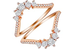 Womens 925 Sterling Silver Round CZ Crown Wedding Engagement Ring Guard Enhancer 2pcs Stack Rings Set Y1024