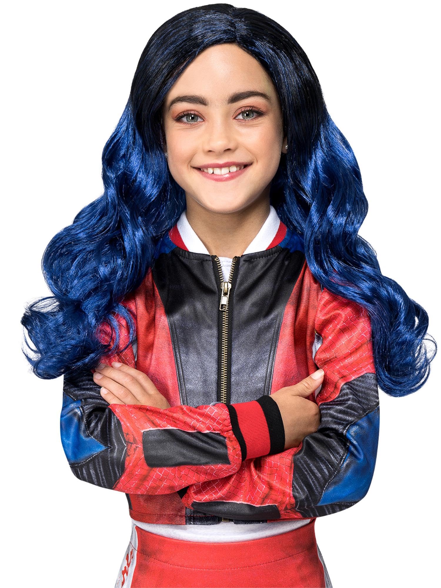 Smiffys Disney Descendants Evie Wig for Kids, Black and Blue Ombre Curly Wig, Officially Licensed and Ready-Styled, Perfect for Completing Matching Fancy Dress Costume