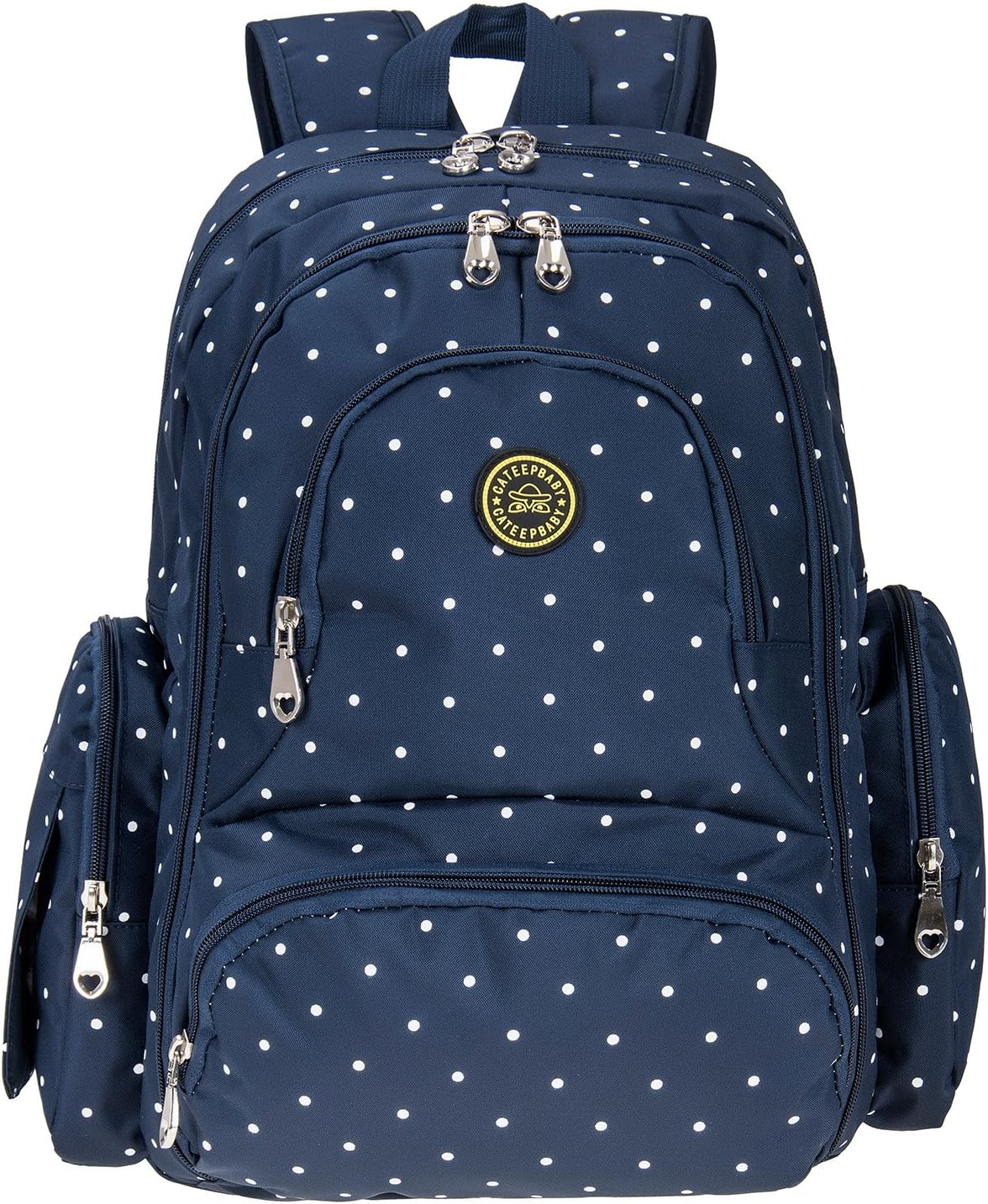 Cateep Multifunctional Nappy Backpack Diaper Changing Bags with Stroller Clips (Dark Blue Dot)
