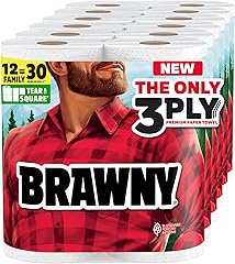 Brawny Tear-A-Square 3-Ply Paper Towels, 12 XL Family Rolls = 30 Regular Rolls, Strong, Absorbent, and Durable with 3 Sheet S