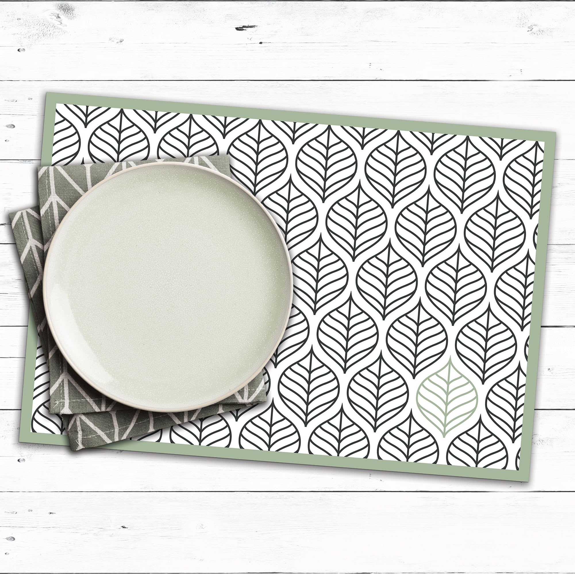 CREARREDA Americana Leaves Placemats, Set of 4, PVC Breakfast Placemats, 48 x 33 cm, Non-Slip, Washable, Dirt-Resistant, Heat Resistant, Made in Italy