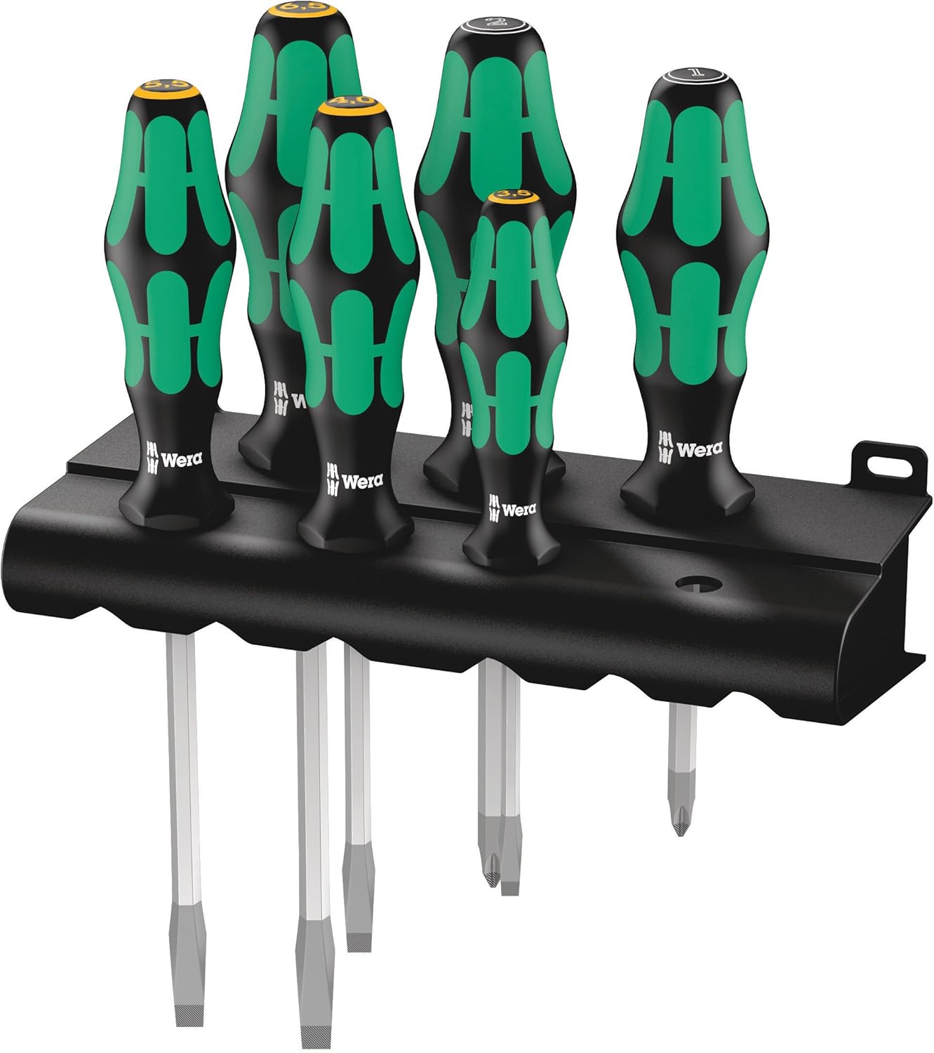 Wera 334/355 SK/6 Kraftform Lasertip screwdriver Set including rack, Hexagonal blades, PZ/SL, 6pc, 05007681001