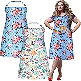 Skicuff 2 Pack Plus Size Floral Aprons Women Adjustable Vintage Kitchen Chef Apron with 2 Pockets for Cooking, Work, Baking, 35.43 x 39.37 Inch(Blue,White,Floral)