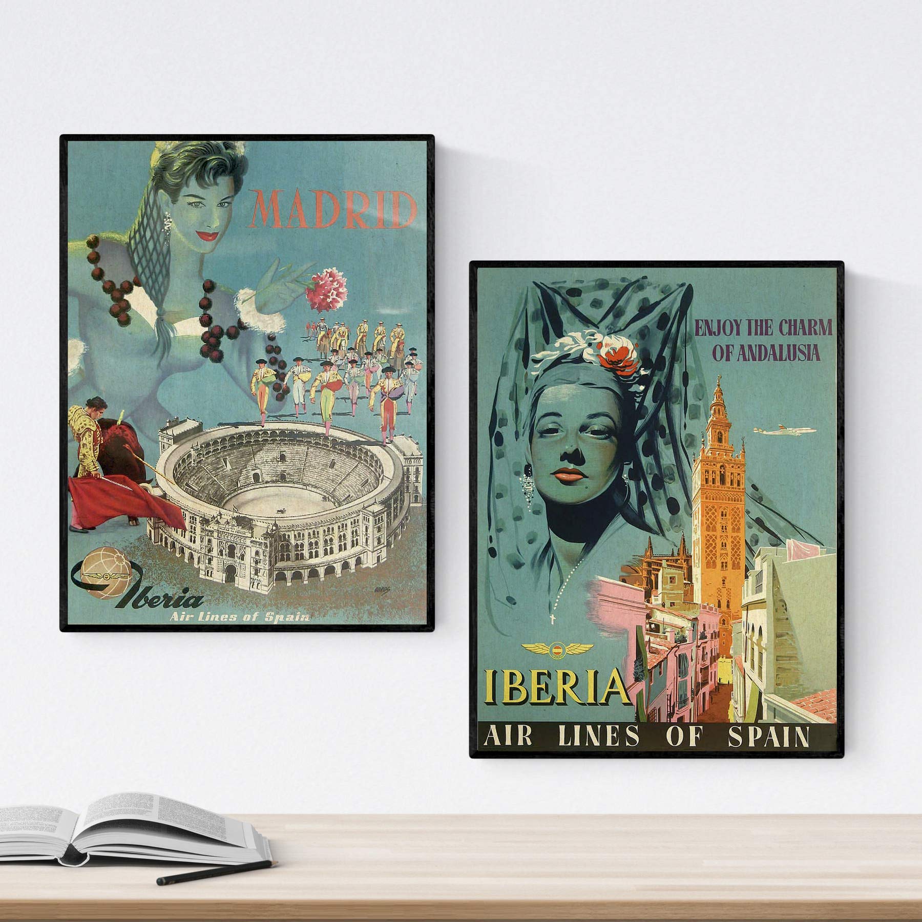Nacnic Posters vintage. Posters advertising the world. Vintage Spain two sheets. A3 size