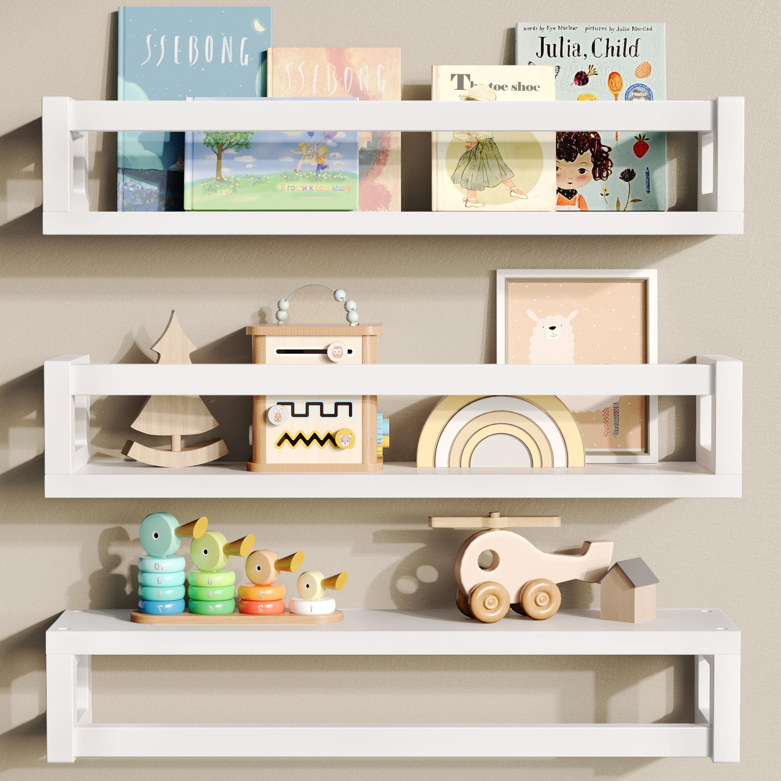 Photo 1 of TidyCorner Upgraded Thick Floating Shelves - Multi-Use Wall-Mounted Bookshelves for Kids and Nursery, Ideal for Books, Toys, Spice Rack, Decor - White