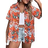 IN'VOLAND Women's Plus Size Hawaiian Shirts Short Sleeve Casual Floral Button Down Shirt Tropical Beach Blouse Summer Top