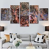 SIGNWIN 5 Panel Canvas Wall Art Modern Art Animals Dramatic Elephants Giraffe Multicolor Photography Southwest for Home Decorations Ready to Hang - 60