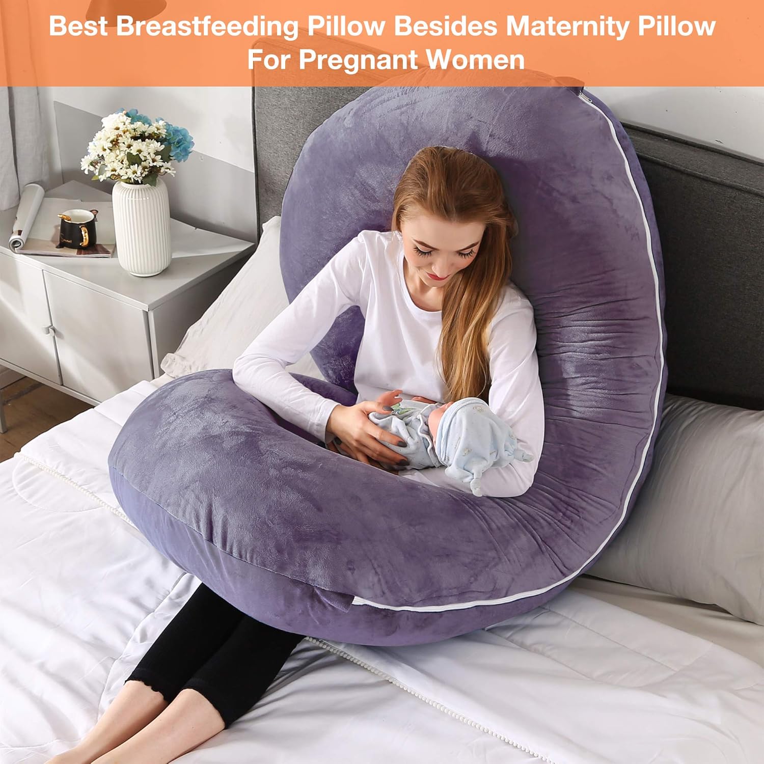 Chilling Home Pregnancy Pillow, 55 inches Full Body Pillow Maternity Pillow for Pregnant Women, Comfort C Shaped Zootzi Pillow with Removable Washable Velvet Cover(Grey, 55 x 28 inches): Home & Kitchen