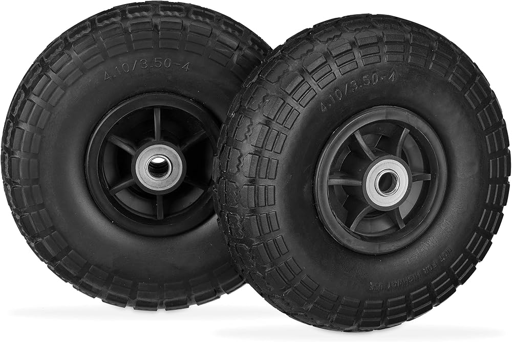 Relaxdays 2x Solid Rubber Wheelbarrow Tyres 4.1/3.5-4" 16mm Axle Puncture-Proof