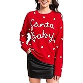 Simplee Womens Christmas Sweaters Long Sleeve Crewneck Oversized Sweater Fashion Winter Knitted Pullover Tops