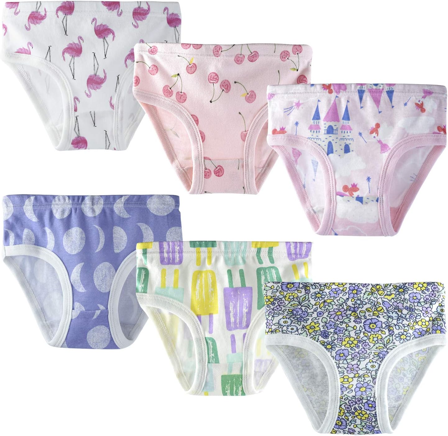 slaixiu 6-Pack Soft Cotton Little Girls Panties Underwear Cute Kids Briefs 2-7 Year