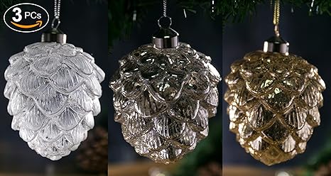 Christmas Glass Handmade Pine Cone Ornaments 3 55 9 Cm Mercury