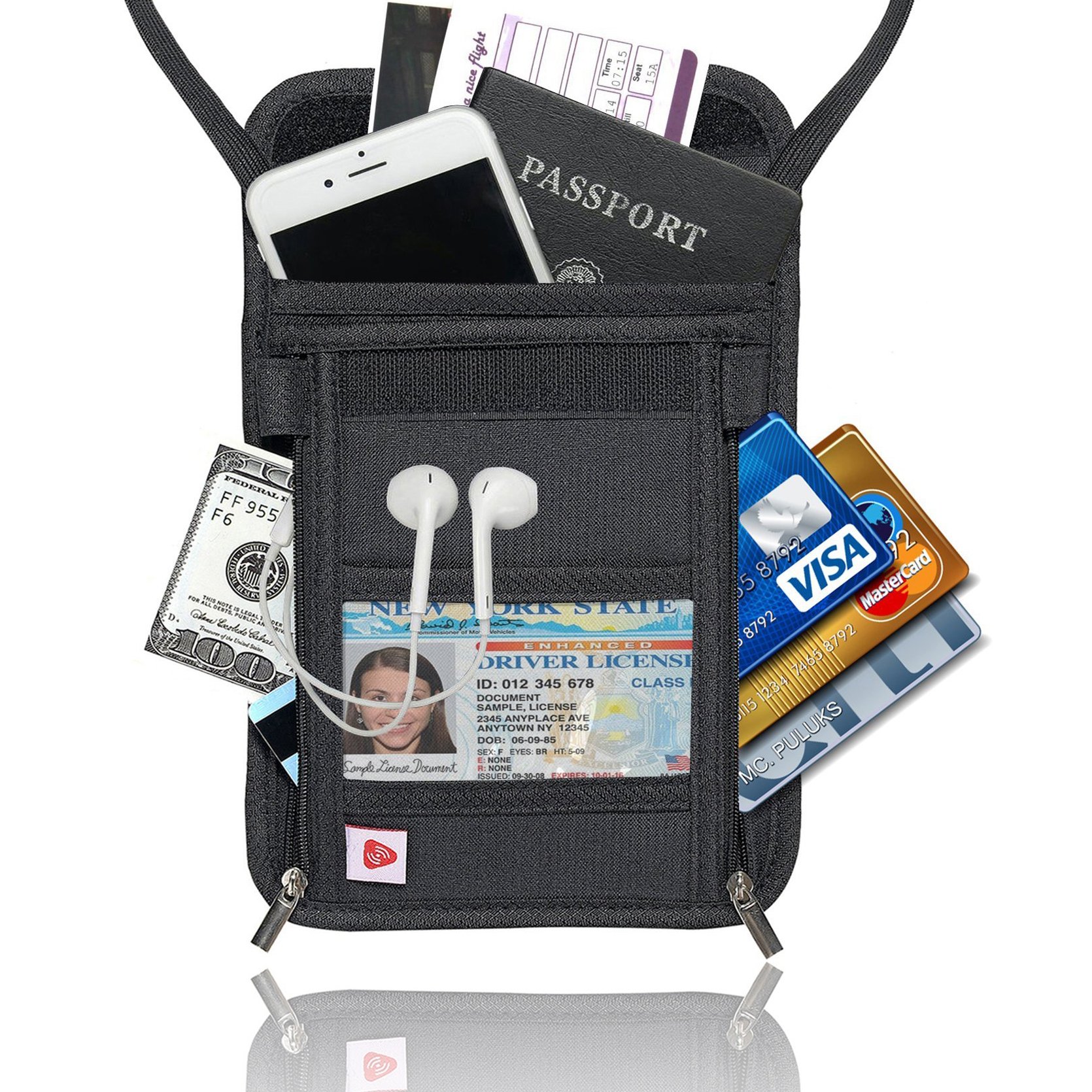 AIKELIDA RFID Blocking Passport Holder Neck Stash Pouch Security Travel