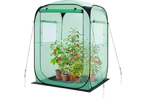 Ohuhu Pop Up Greenhouse for Outdoors, Portable Walk-in Mini Green House with Removable PE Mat & Mesh Window Fast Set-up Green