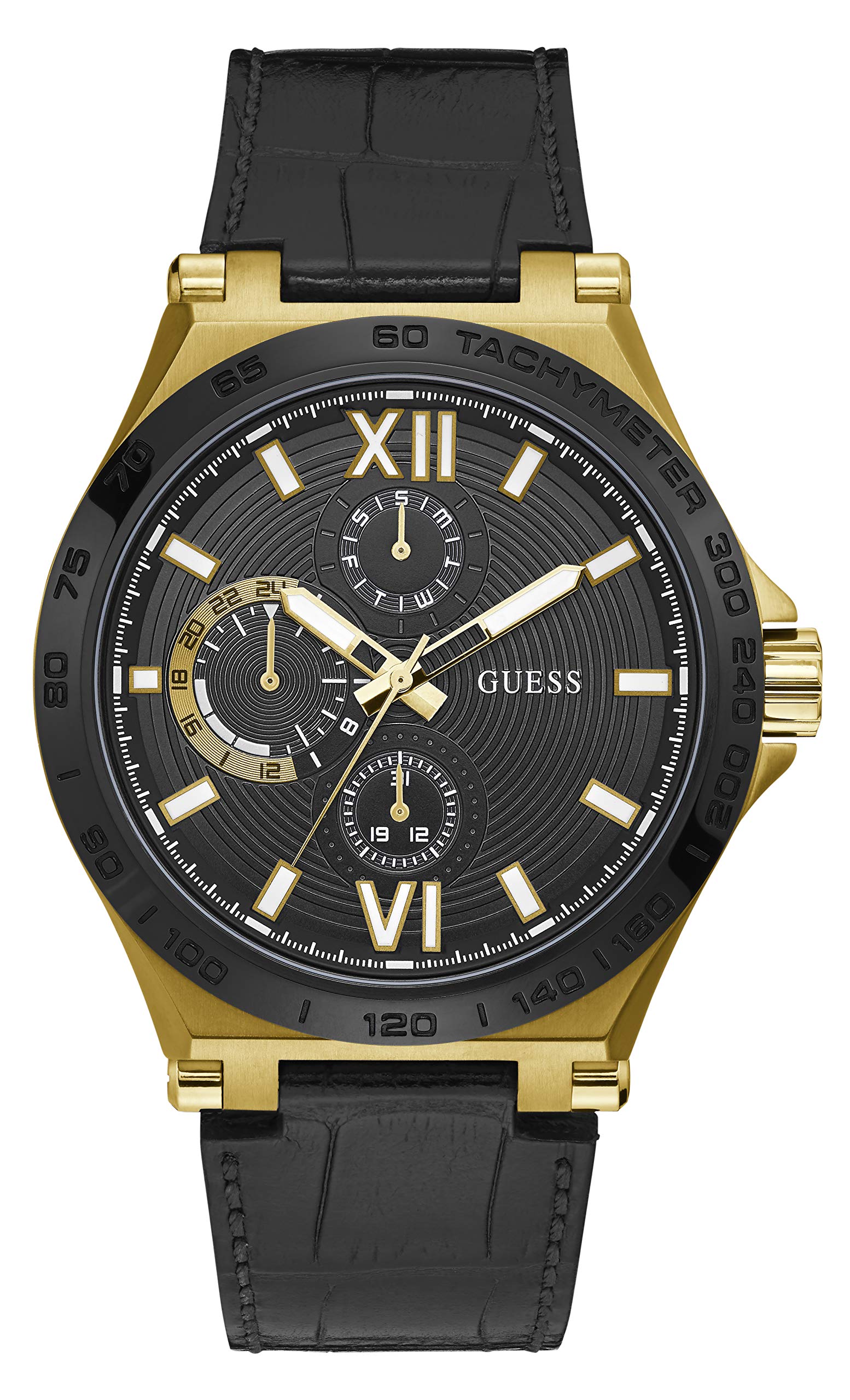 GUESS Multifunction 46mm Watch, Gold-Tone/Black, One Size, Renegade GW0204G1