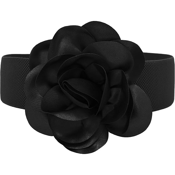 4349 Stretchy Belt Wide Black Flower Women Pearl Waistband Fancy Elastic Amazon.com: Wriidy Stretchy Belt Wide Flower Belt Women  main image 3