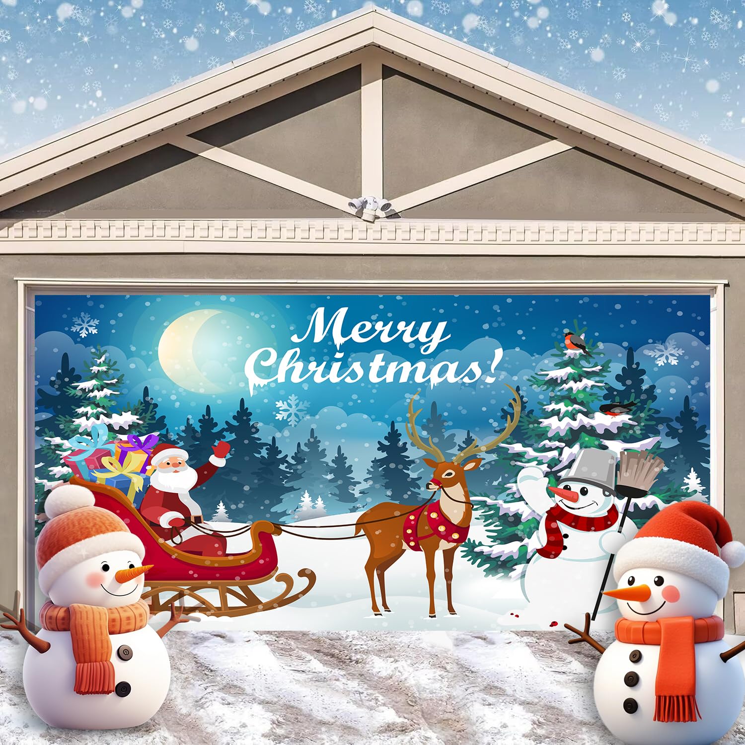 Photo 1 of 7 * 16ft Christmas Garage Door Banner,Merry Christmas Theme,Garage Door Christmas Decorations,Garage Banner for Outdoor Indoor Home Wall Photo Background,7 * 16ft (7 * 16ft-7)