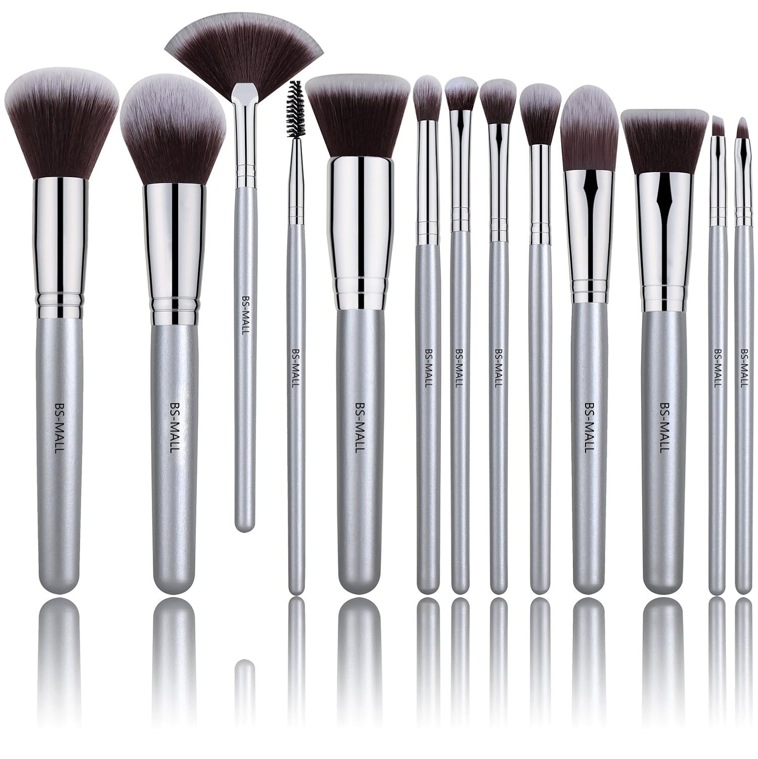 OneLeaf 13 Pcs SIilver Makeup Brush Set for Make Up Foundation Face Eyebrow Eyeliner Blush Cosmetic Concealer Brushes