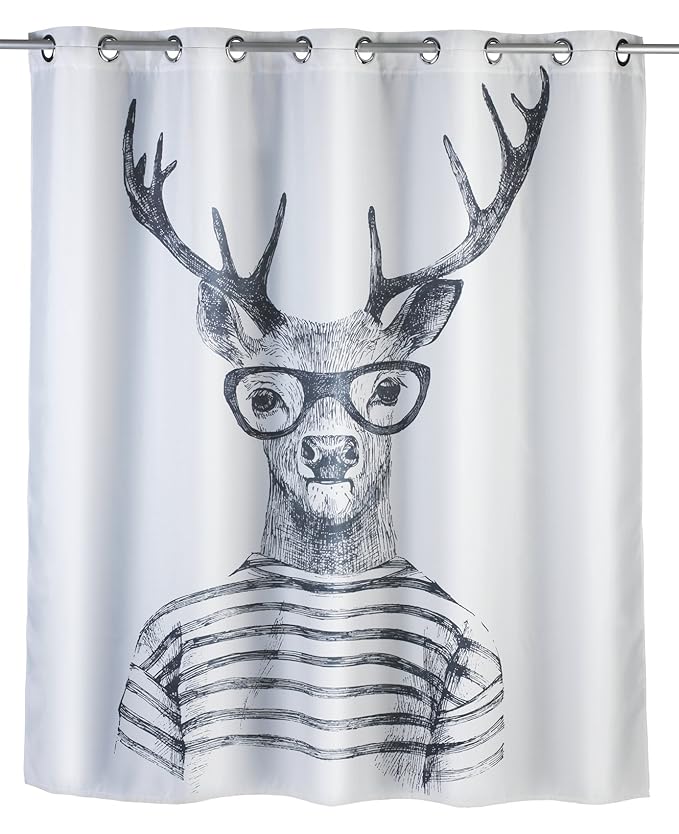 Wenko 22478100 Anti-Schimmel Duschvorhang Mr. Deer Flex, Anti-Bakteriell, 100% Polyester, 180 x 200 cm, weiß