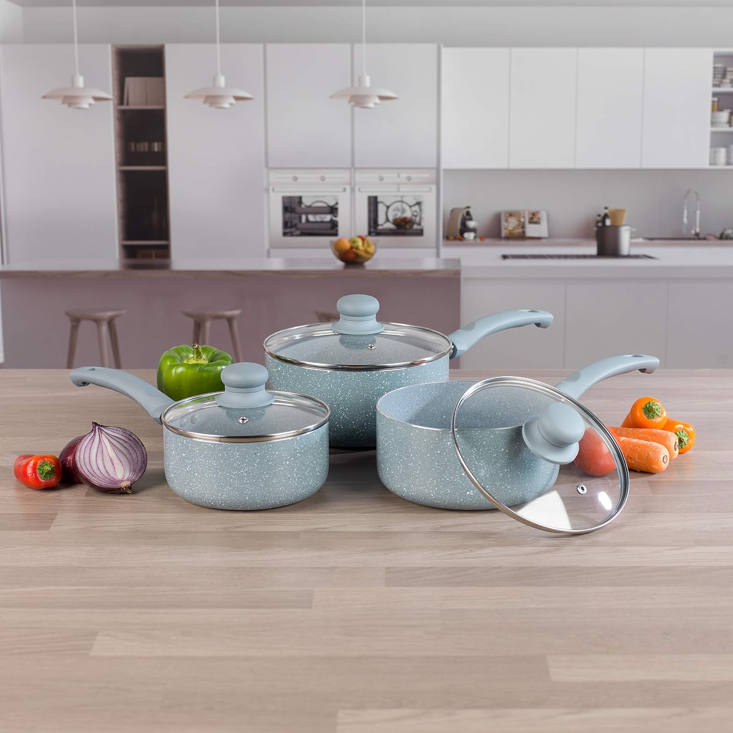 Russell Hobbs BW03721DB Stone Collection Aluminium 3 Piece Saucepan Set, 16/18/20 cm, Daybreak, Grey, 3-Piece Saucepan Set, 16/18/20 cm - Image 3