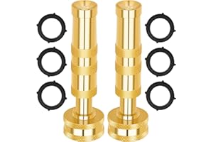 AUTOMAN Brass Hose Nozzle – High Pressure Jet Nozzles 2 Pack, Heavy Duty Sprayer for Garden Hoses, Adjustable Spray Gun, Solid Twist Water Hose Nozzle for Patio, Lawn, Car Wash, Extra 6 Rubber Washers
