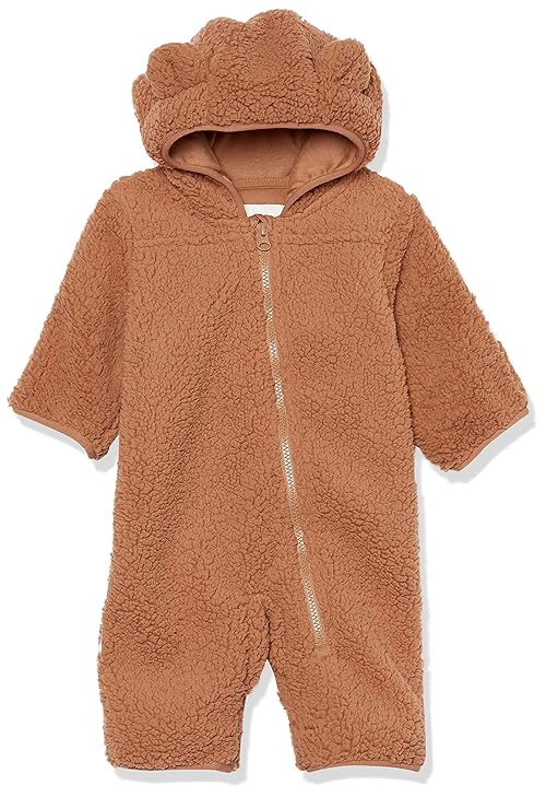 Amazon Essentials Unisex Babies' Sherpa Fleece Bunting Suit, Light Caramel, 12 Months