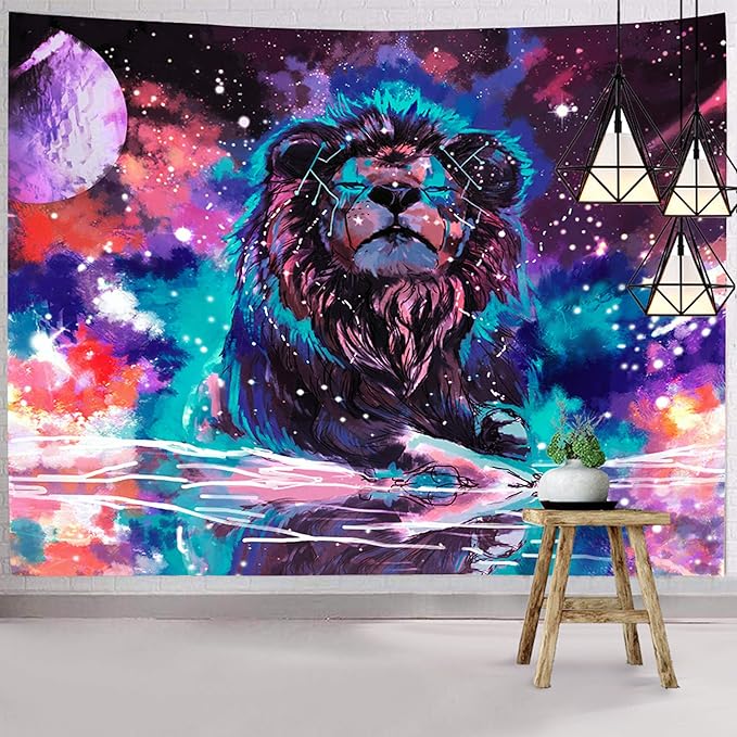 Amazon Com Hexagram Lion Tapestries Indian Bohemian Tapestry Hippie Psychedelic Space Tapestry Wall Hanging Constellation Meteor Shower Wall Tapestry For Bedroom Dorm Room Decor Everything Else