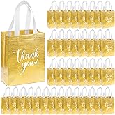 Sweetude 80 Pcs Thank You Gift Bags with Handles Bulk Reusable 10 x 8 x 4 Inch Non Woven Employee Appreciation Gift Bags for Bachelorette Wedding Anniversaries(Gold)