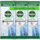 Dettol Antibacterial Surface Wipes Fragrance Free 330 Wipes 3 x 110