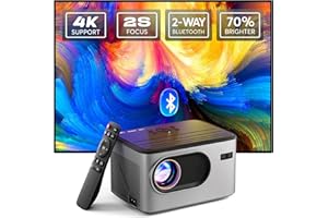 [2s Focus with Remote] PANSEBA 4K Projector, Native 1080P Bluetooth Projector, Portable Outdoor Movie Projector, Mini Projector for Home Theater, Compatible with Smartphone,HDMI,USB,TV Stick