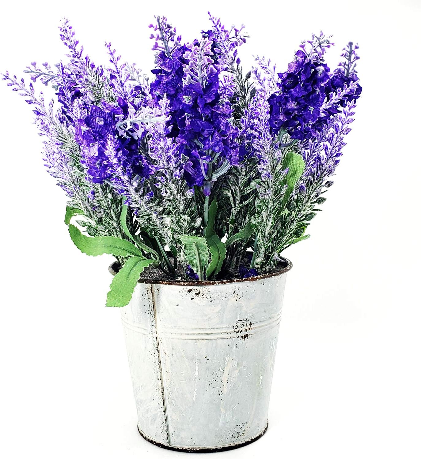 WsCrafts Purple Artificial Lavender Potted Plant - The Retro Style of Iron Barrel - Indoor Home Party Simulation of Lavender Decor - Height 9.5 Inches