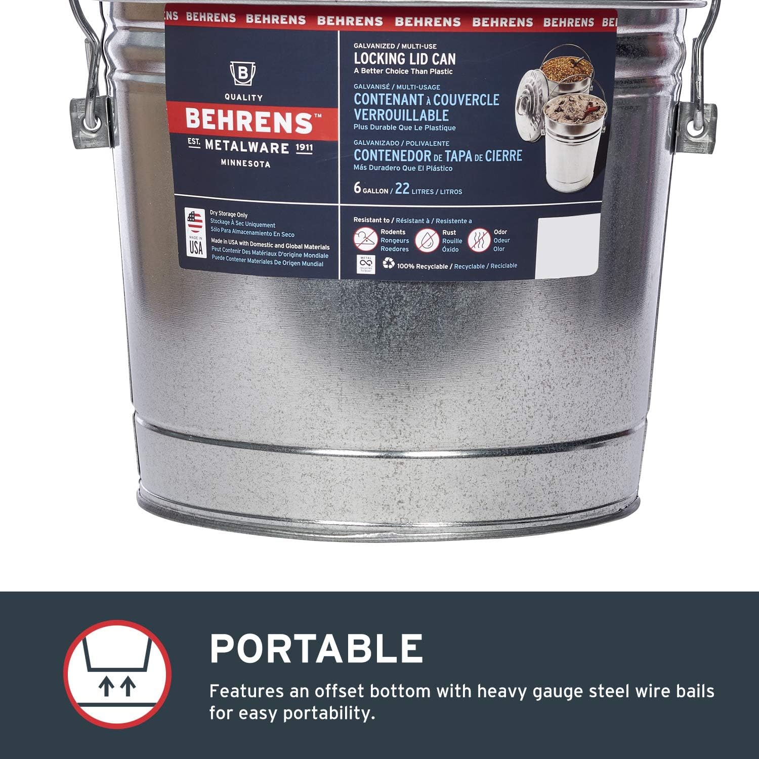 Behrens Galvanized Steel Can with Locking Lid 6 Gallon: Garden & Outdoor