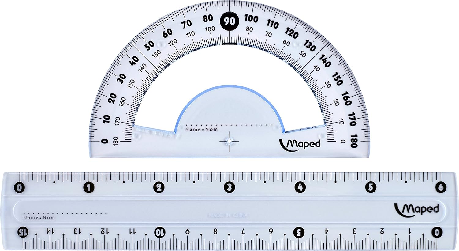 Maped Study Geometry 10 Piece Set, Includes 2 Metal Study Compasses, 2 Triangles, 6" Ruler, 4" Protractor, Pencil for Compass, Pencil Sharpener, Eraser, Lead Refill (897010) : Drafting Tool Sets : Office Products