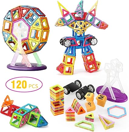 120 piece magnetic tiles magnetic building blocks toys for kids