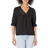 Zac & Rachel Womens V Neck 3/4 Sleeve Blouse with Pintuck