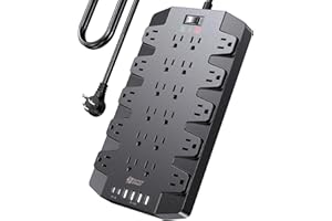 Power Strip, SUPERDANNY Surge Protector with 22 Outlets, 2 USB-C and 4 USB-A, 2100J, 6.5Ft Flat Plug Heavy Duty Extension Cord (1875W/15A), Wall Mountable for Home, Office, Dorm, Gaming Room, Black