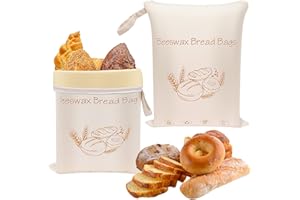 2Pcs Beeswax Bread Bags, 16.5x13 Inch Reusable Cotton Sourdough Storage Bags with L Zipper, Food Storage Cloth Bag for Homema