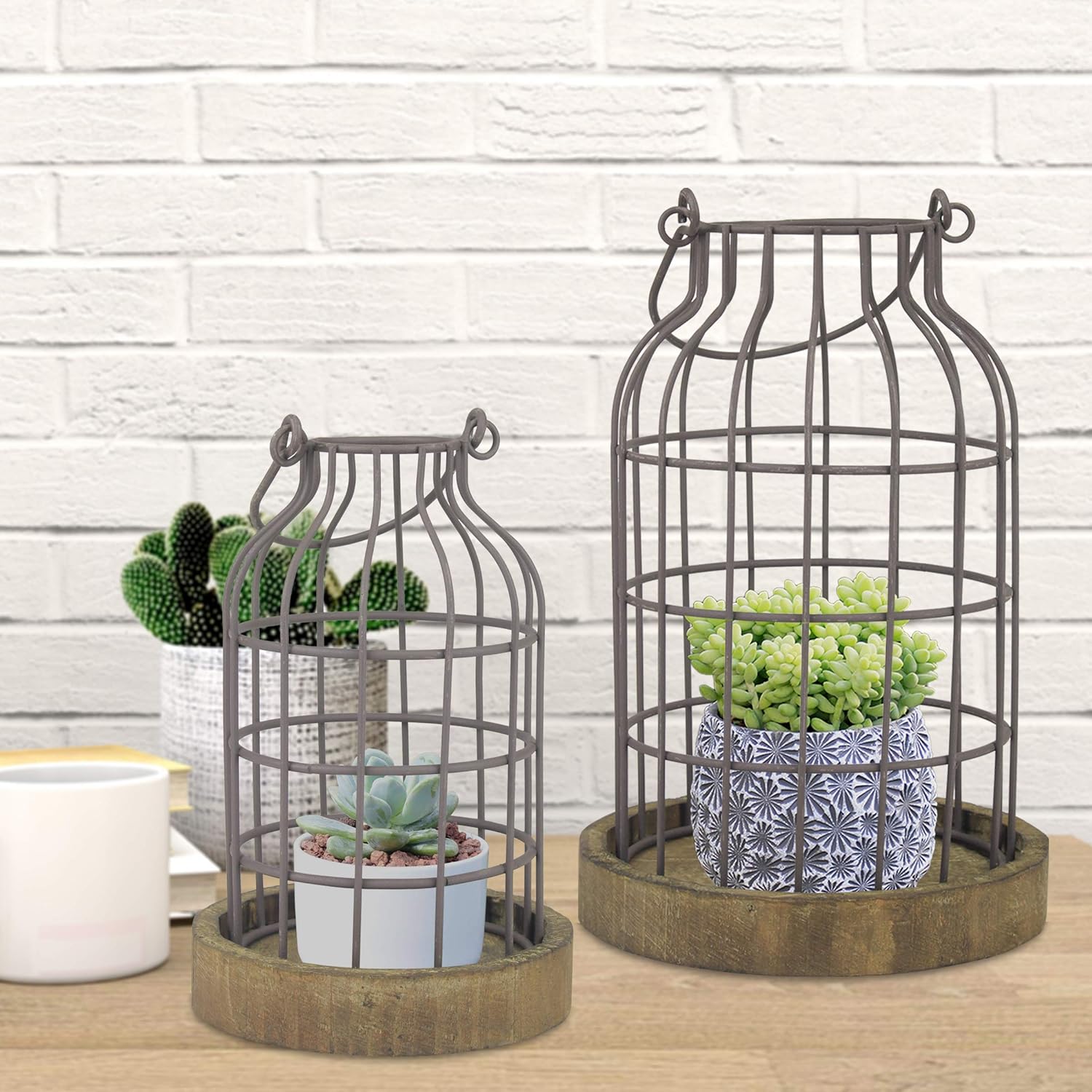 Stonebriar 2PC Wire METAL CLOCHE SET, Set of 2, Brown: Home & Kitchen