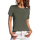ANRABESS Women's Summer Waffle Knit Tops Crew Neck Short Sleeve Casual Trendy Shirts Basic Tee Blouses 2026 Spring Outfits