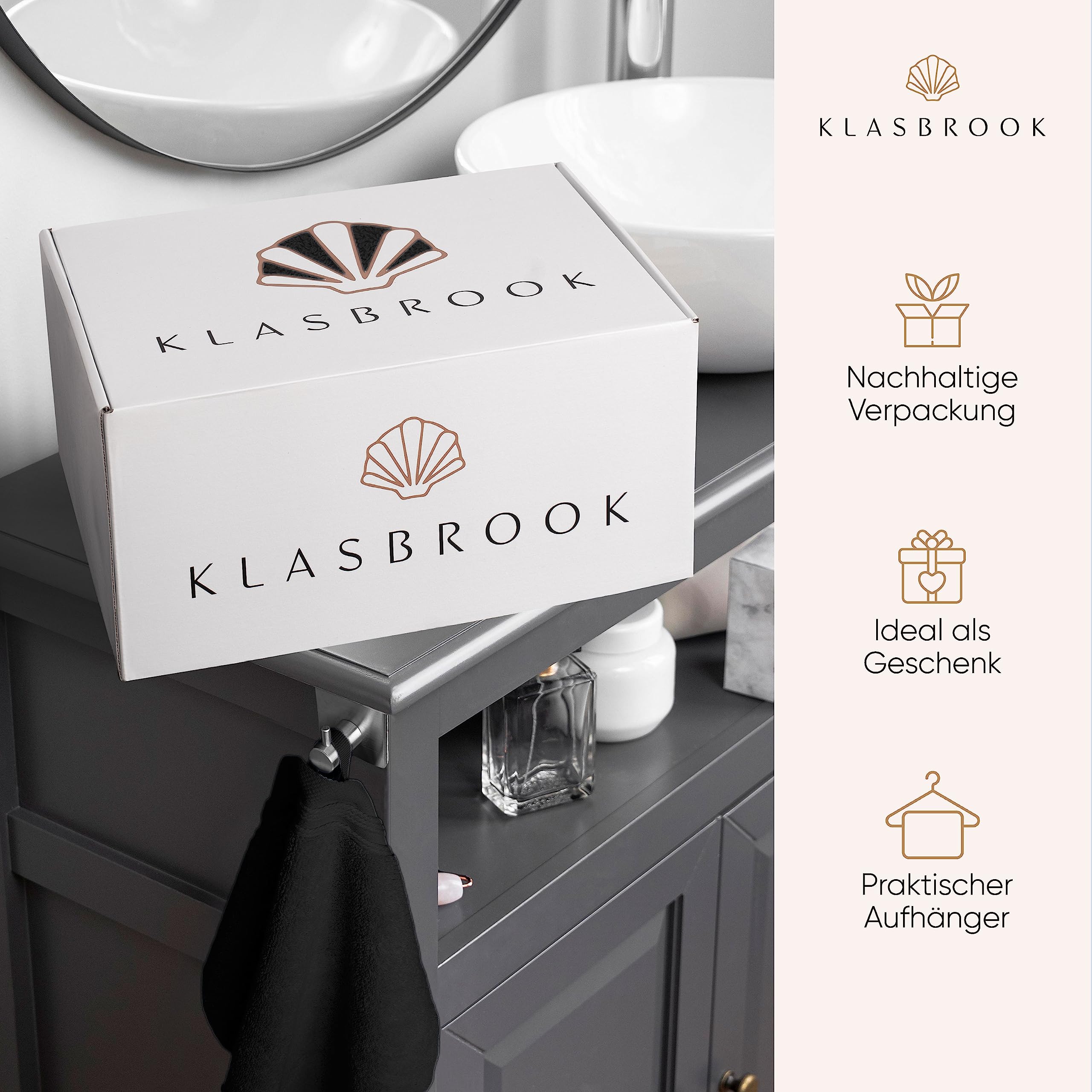 KLASBROOK® Linnea 6 teiliges Luxus Handtücher Set Schwarz, extra flauschig und saugfähig aus 100% Baumwolle Oeko-TEX 100 Zertifiziert mit Aufhänger, 4 Handtücher 50x100 + 2 Badetücher 70x140 7